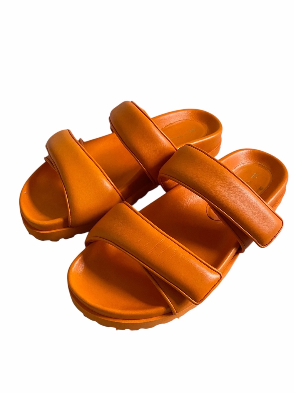 GIA x Pernille Teisbaek Orange Leather Velcro Strap Slide Sandals Womens 39 8.5